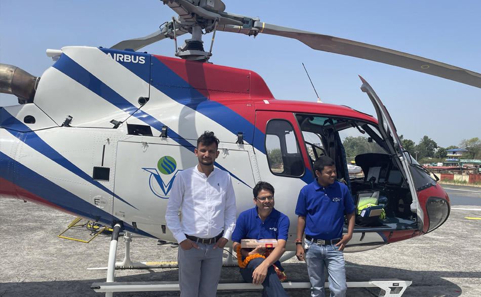 Crew with Airbus helicopter